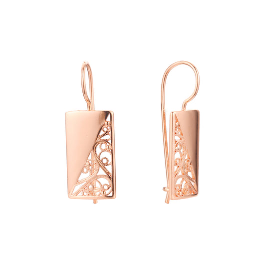 Pendientes de gancho de alambre en Oro 14K, colores de baño de oro rosa.