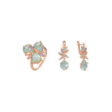 Conjunto de joyas de anillos de oro rosa CZ de colores mezclados de verde manzana de racimo lujoso