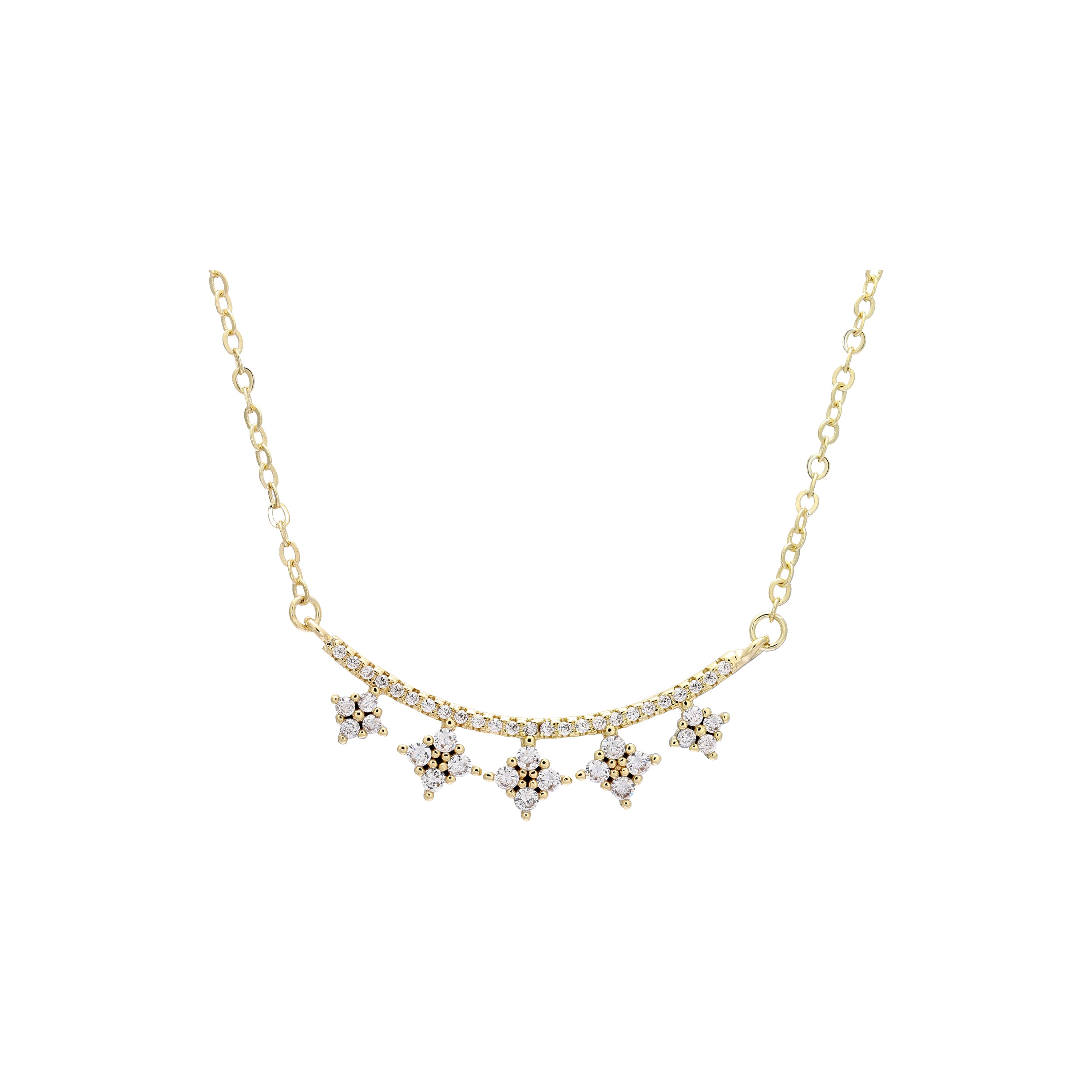 Collar de Oro 14K con cúmulo de estrellas blanco cúbico zc