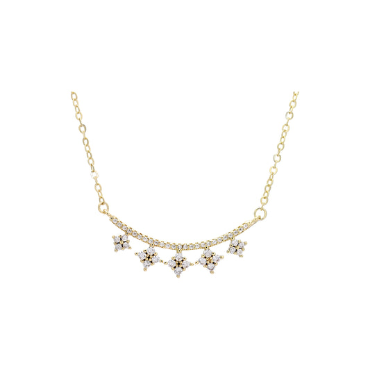 Collar de Oro 14K con cúmulo de estrellas blanco cúbico zc
