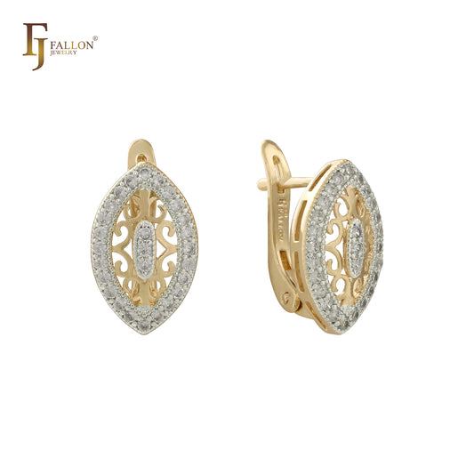 Серьги Marquise Filigree Halo с белыми цирконами, двухцветное золото 14 карат