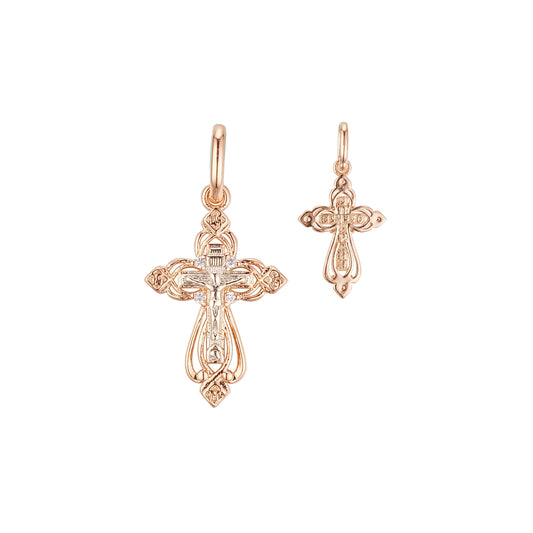 .Crucifix Eastern Orthodox Russian pendant plated in Rose Gold, two tone, White Gold