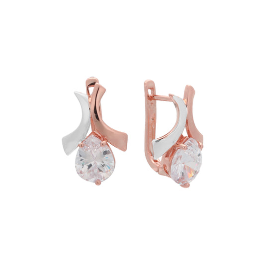 Pendientes solitarios de oro rosa con circonita cúbica en forma de lágrima, bicolor