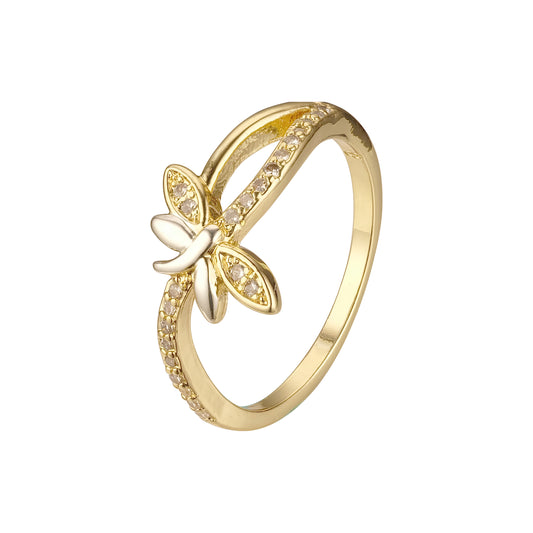 Pavimento de anillos de libélula de Oro 14K