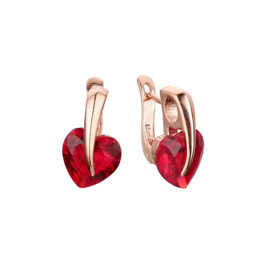 Pendientes de oro de 14 quilates, oro rosa y oro blanco con circonitas cúbicas de colores y corazón solitario.
