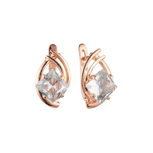 Pendientes de oro blanco y oro rosa con circonitas cúbicas de colores y corte rombo solitario