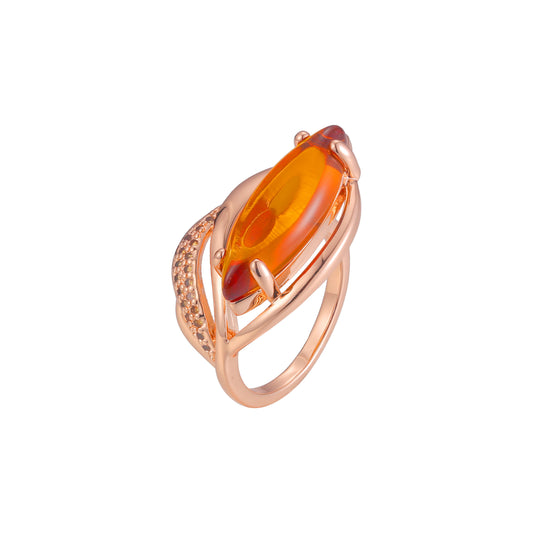 Solitario grande de piedra marquesa naranja con baño de Oro Rosa