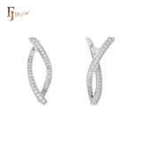 Twisted paved white Czs14K Gold Earrings