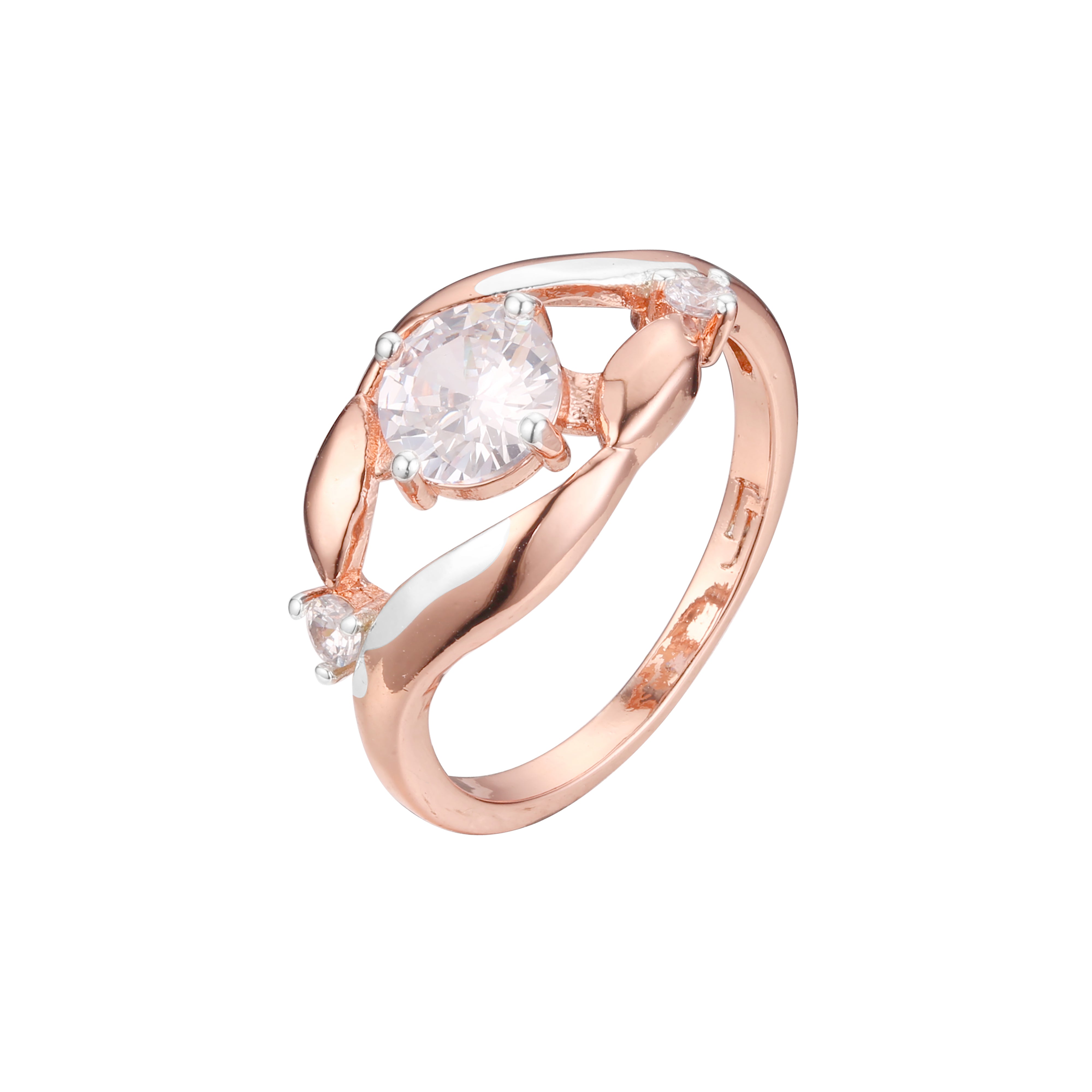 Anillos solitarios de oro rosa de dos tonos con dos piedras laterales