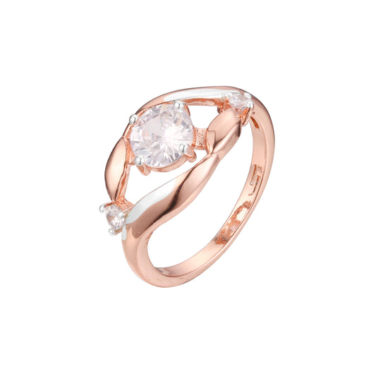 Anillos solitarios de oro rosa de dos tonos con dos piedras laterales