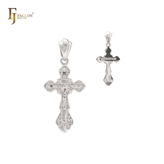 Colgante de cruz crucifijo ortodoxo de oro de 14 quilates, oro rosa y oro blanco