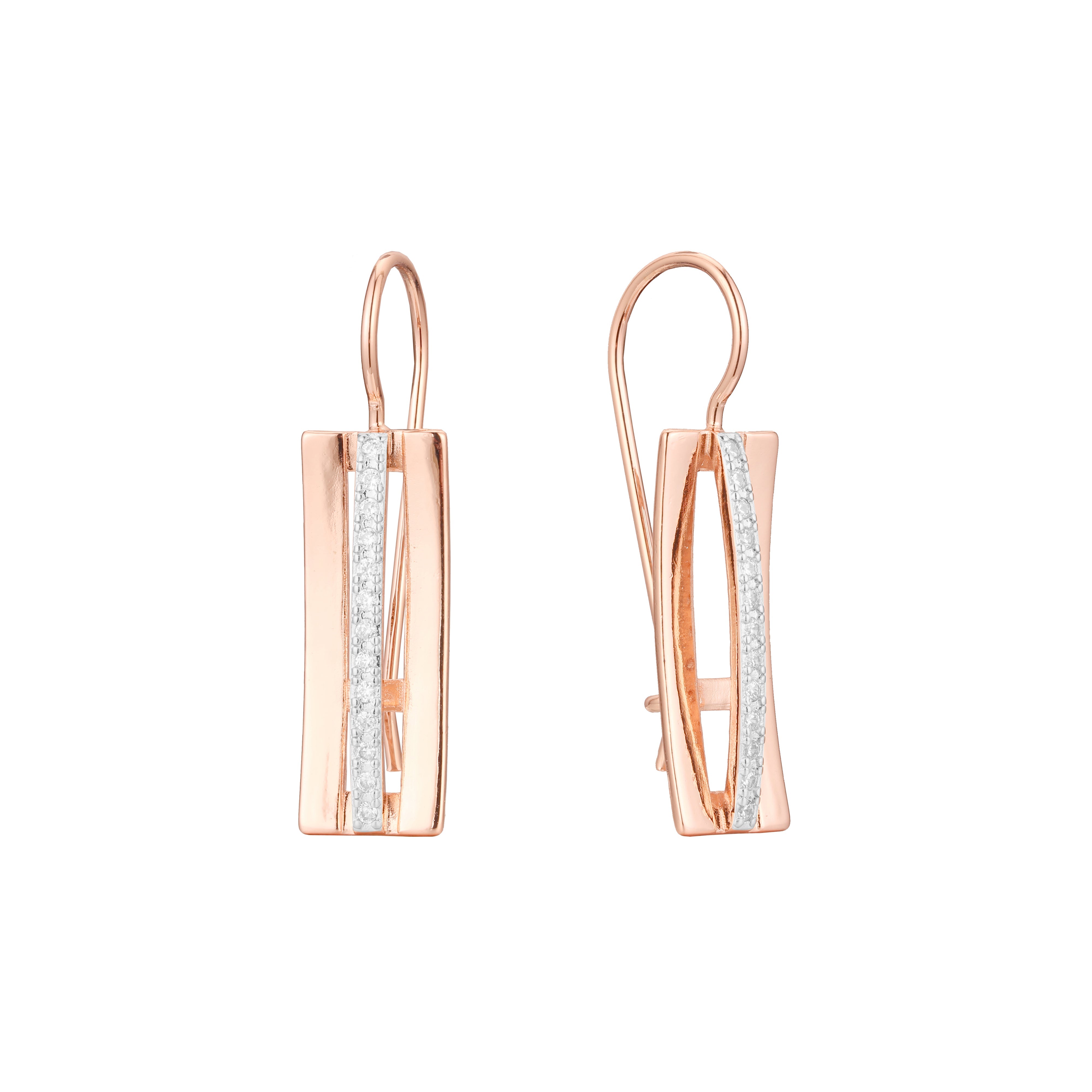 Aretes de gancho de alambre en Oro 14K, oro rosa, baño de dos colores