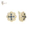Серьги Cluster Flower из белого и синего золота с цирконами 14 карат