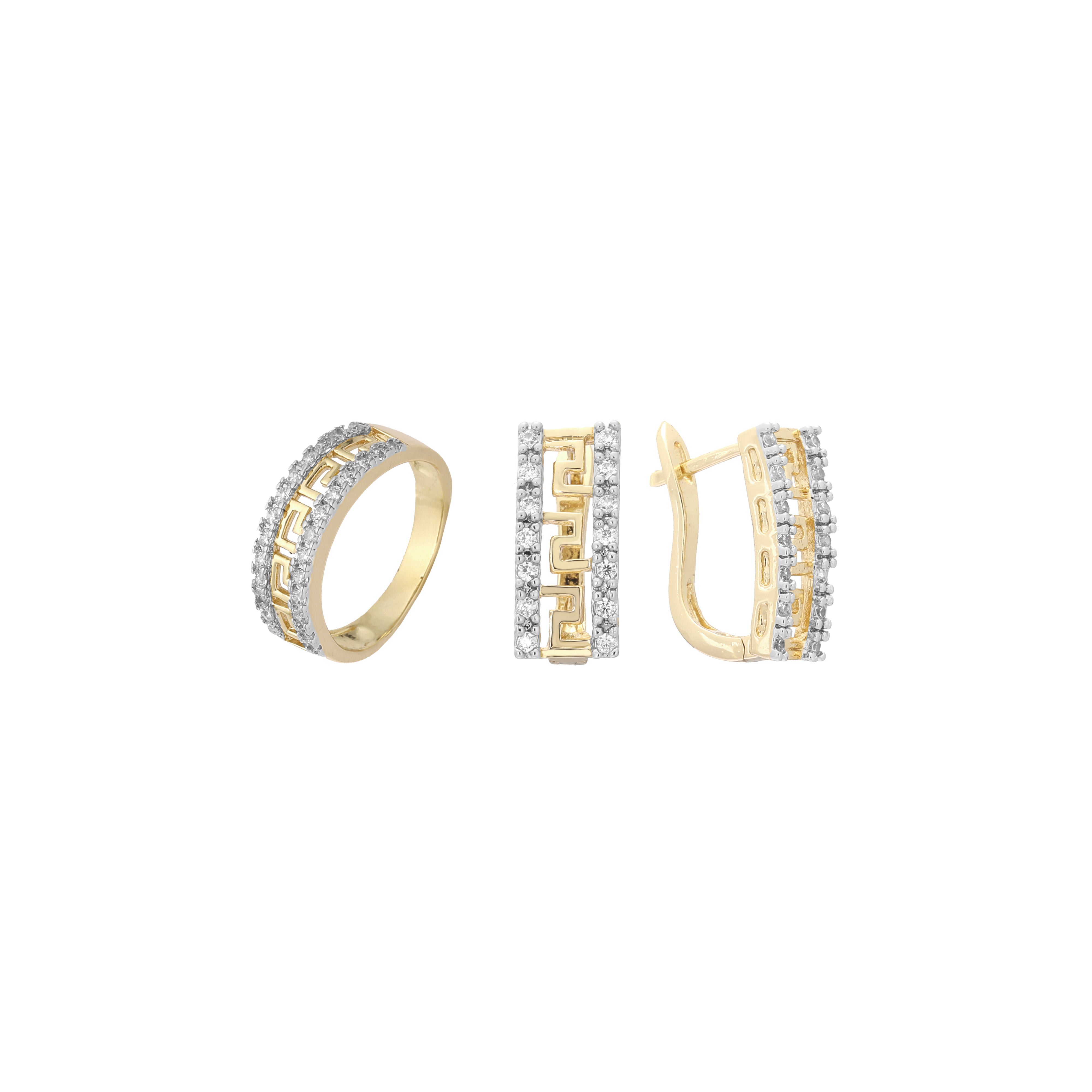 Juego de llaves griegas con anillos en Oro de 18 quilates, Oro rosa, Oro 14K, baño de dos colores