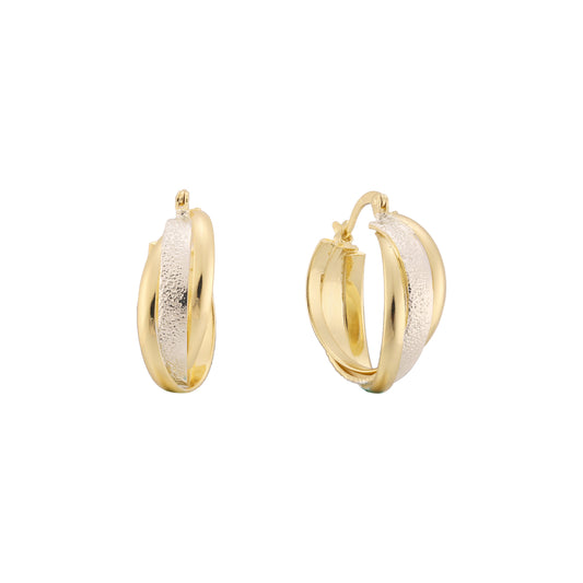 Aretes geométricos tipo argolla en Oro 14K, Oro Rosa, baño en dos colores