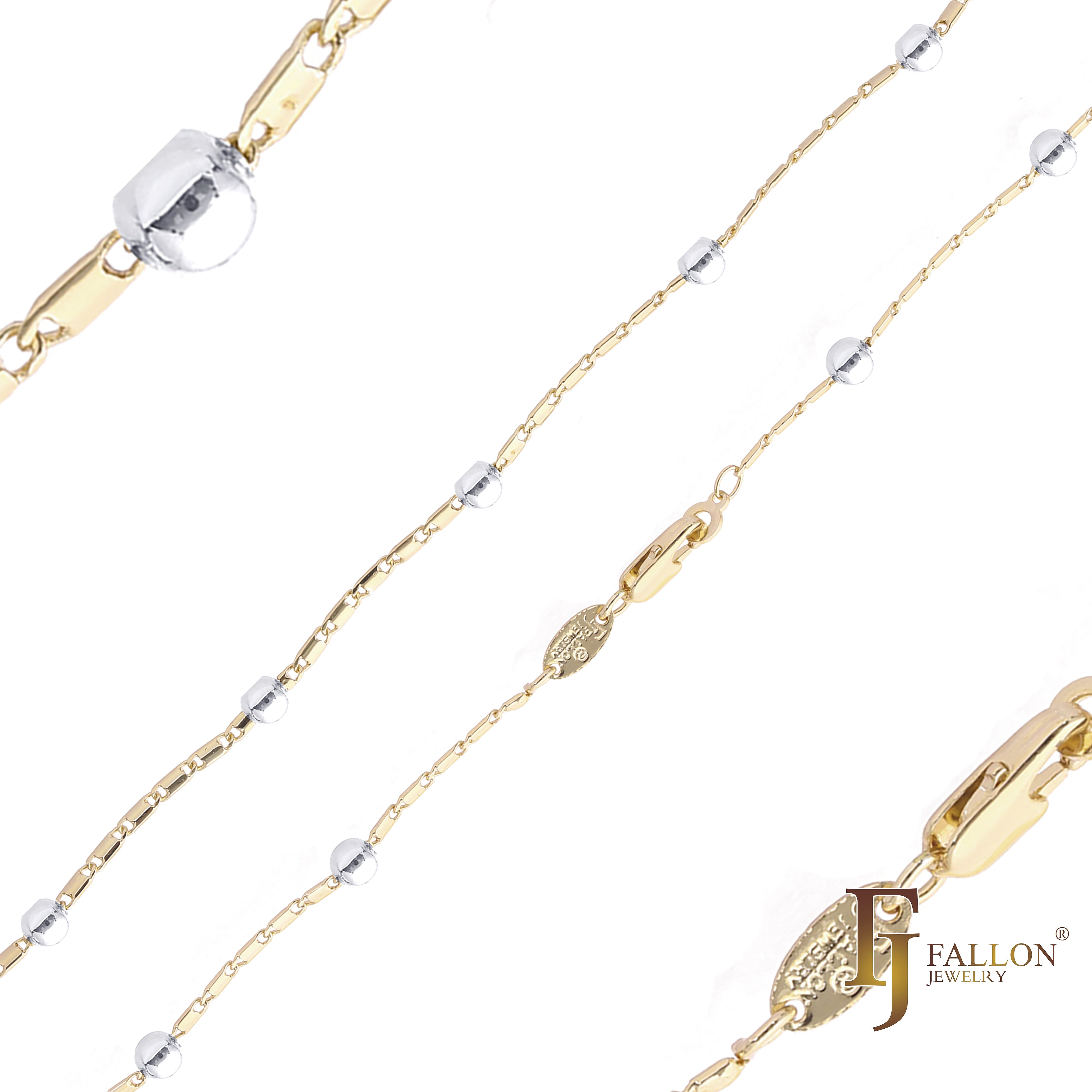 Beads Mirror link link chains plated in 14K Gold, Rose Gold, two tone