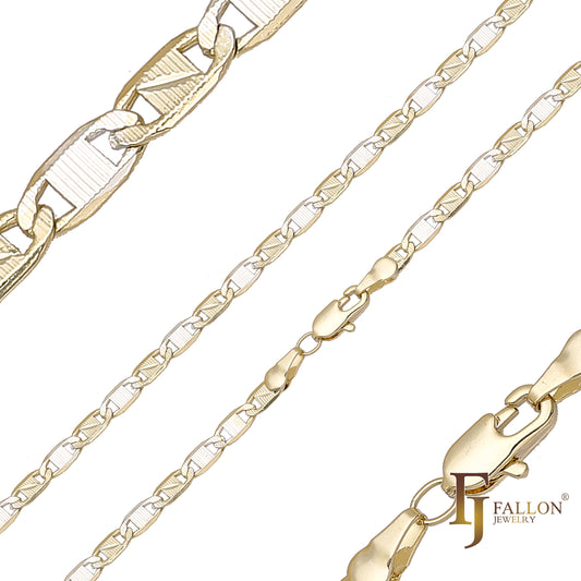 Cadenas martilladas de eslabones Mariner Z chapadas en Oro 14K, dos tonos