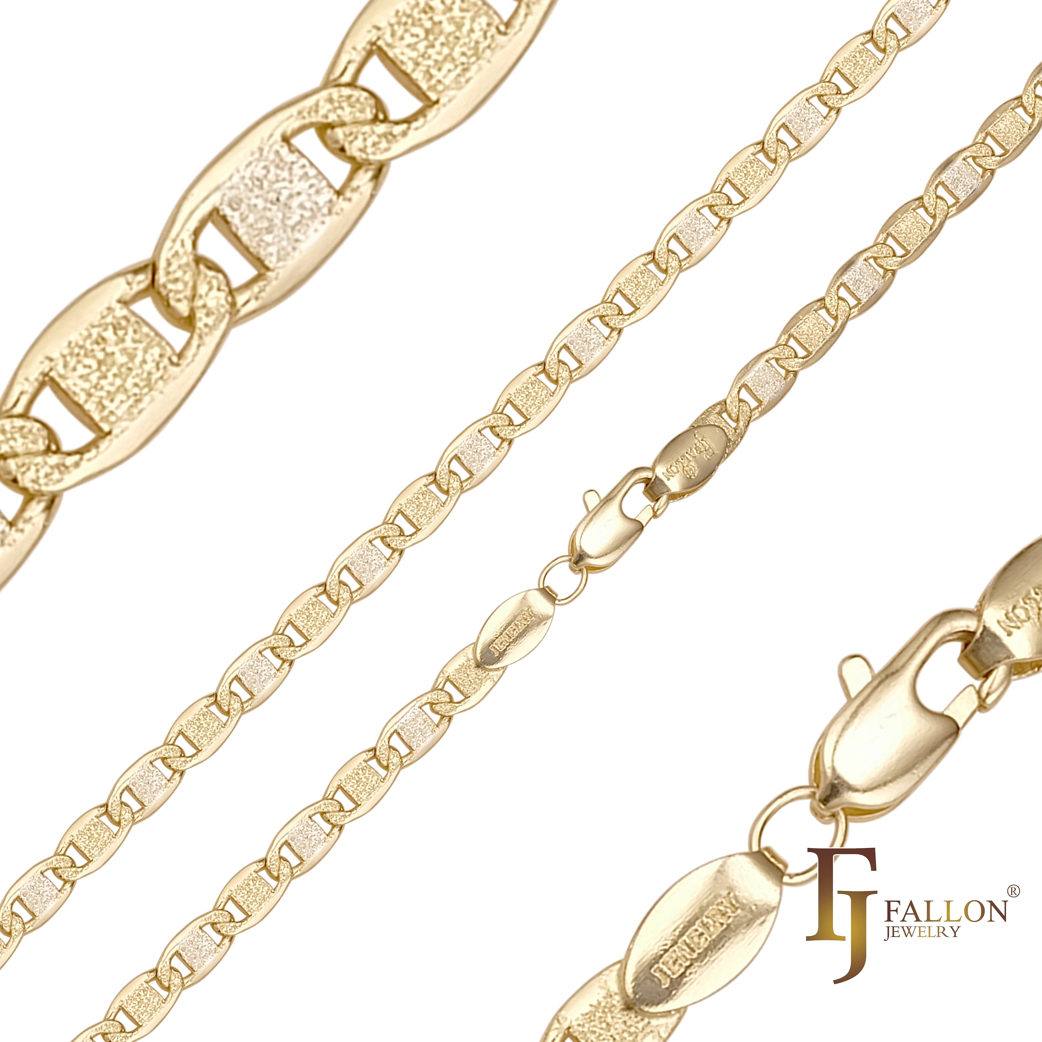 Graphite textured Mariner link 14K Gold, two tone, Rose Gold chains plated in 14K Gold, two tone