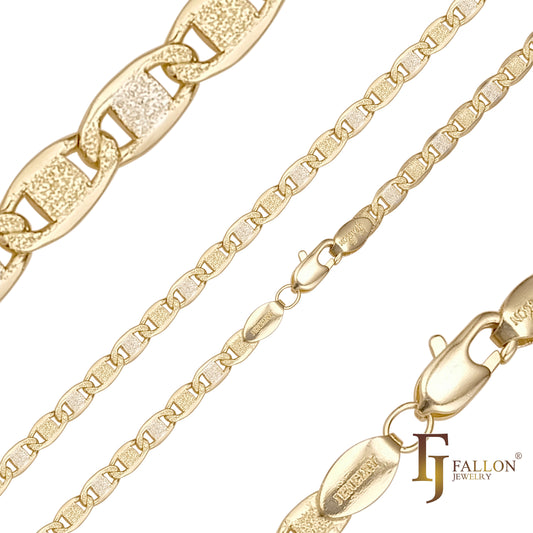 Graphite textured Mariner link 14K Gold, two tone, Rose Gold chains plated in 14K Gold, two tone