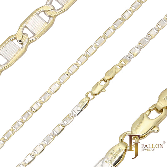 Mariner link hammered chains plated in 14K Gold, two tone