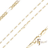 Thin Figaro Fancy cable link chains plated in 14K Gold, Rose Gold, two tone