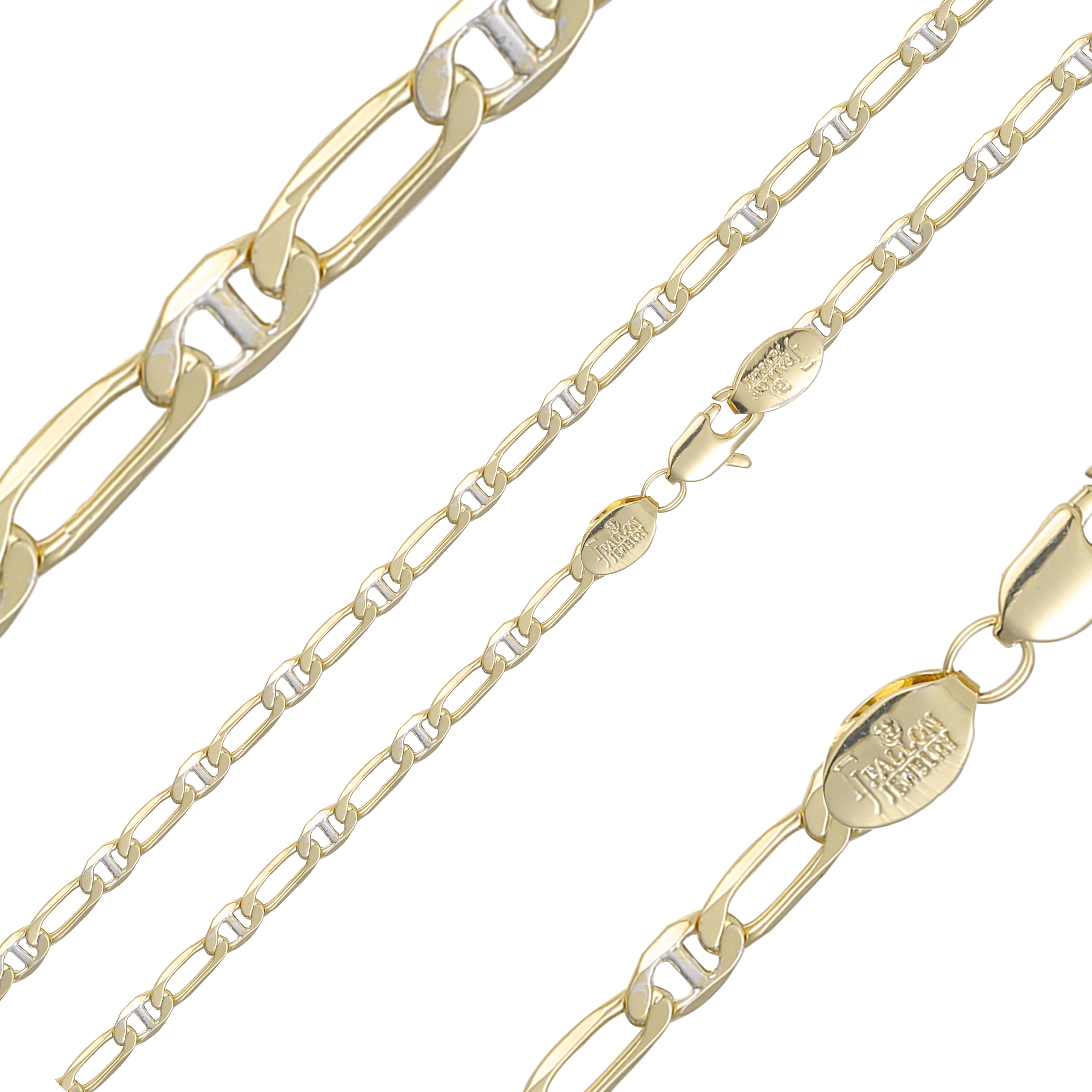 Half Mariner mixed curb link chains plated in 14K Gold, two tone