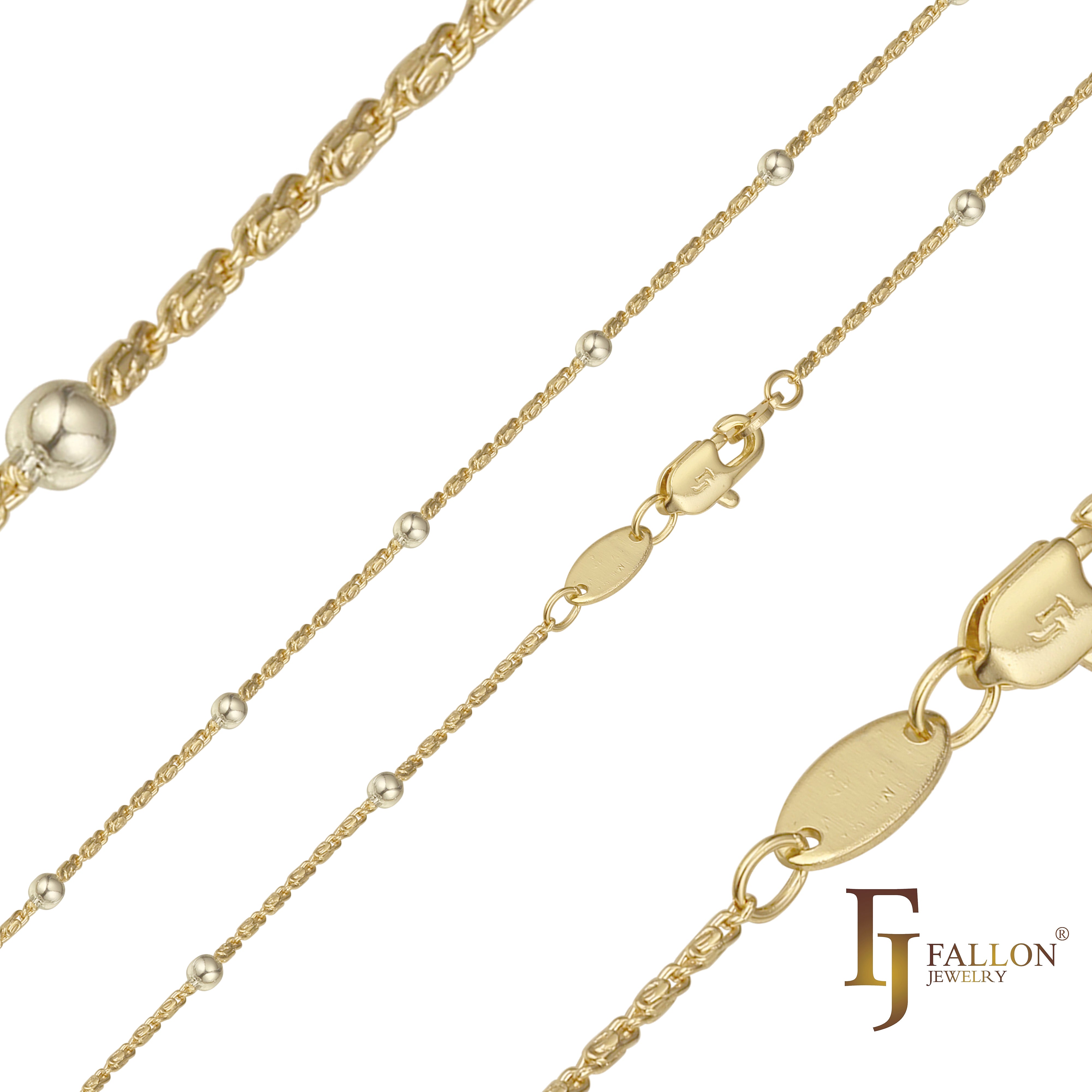 Beads Snail link chains plated in 14K Gold, Rose Gold, two tone