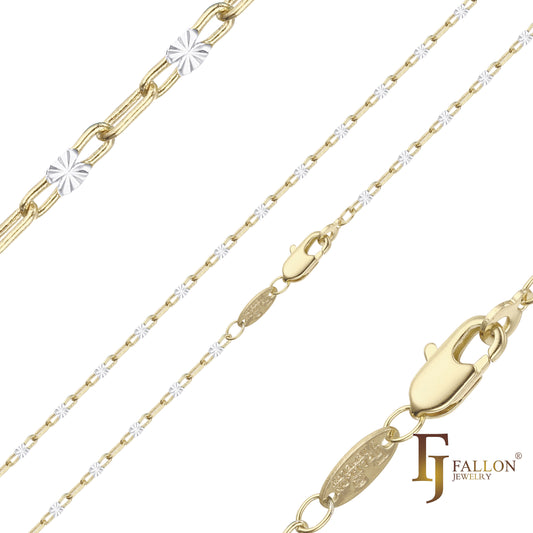 Sunburst Sequin chains plated in 14K Gold, Rose Gold, two tone