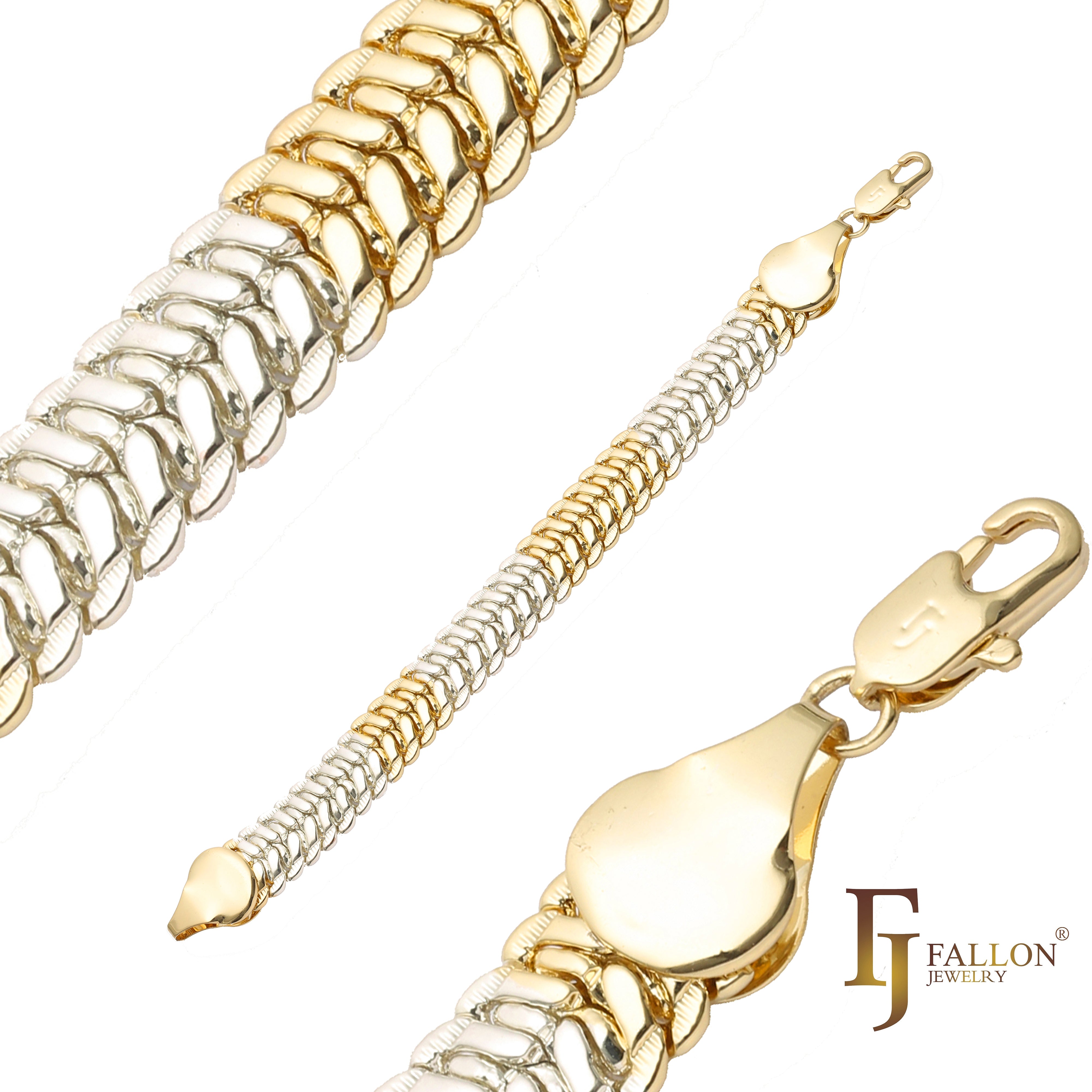 Snake link bracelets plated in 14K Gold two tone colors