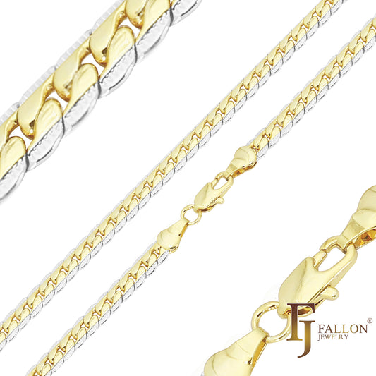 Cadenas barbadas compactas planas bañadas en Oro de 14K bicolor