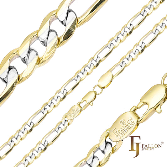 .Correntes clássicas Figaro link ouro 14K em dois tons [largura> 6 mm]