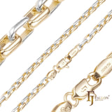 Oblong rounded box link chains plated in White Gold, 18K Gold, 14K Gold, Rose Gold, two tone
