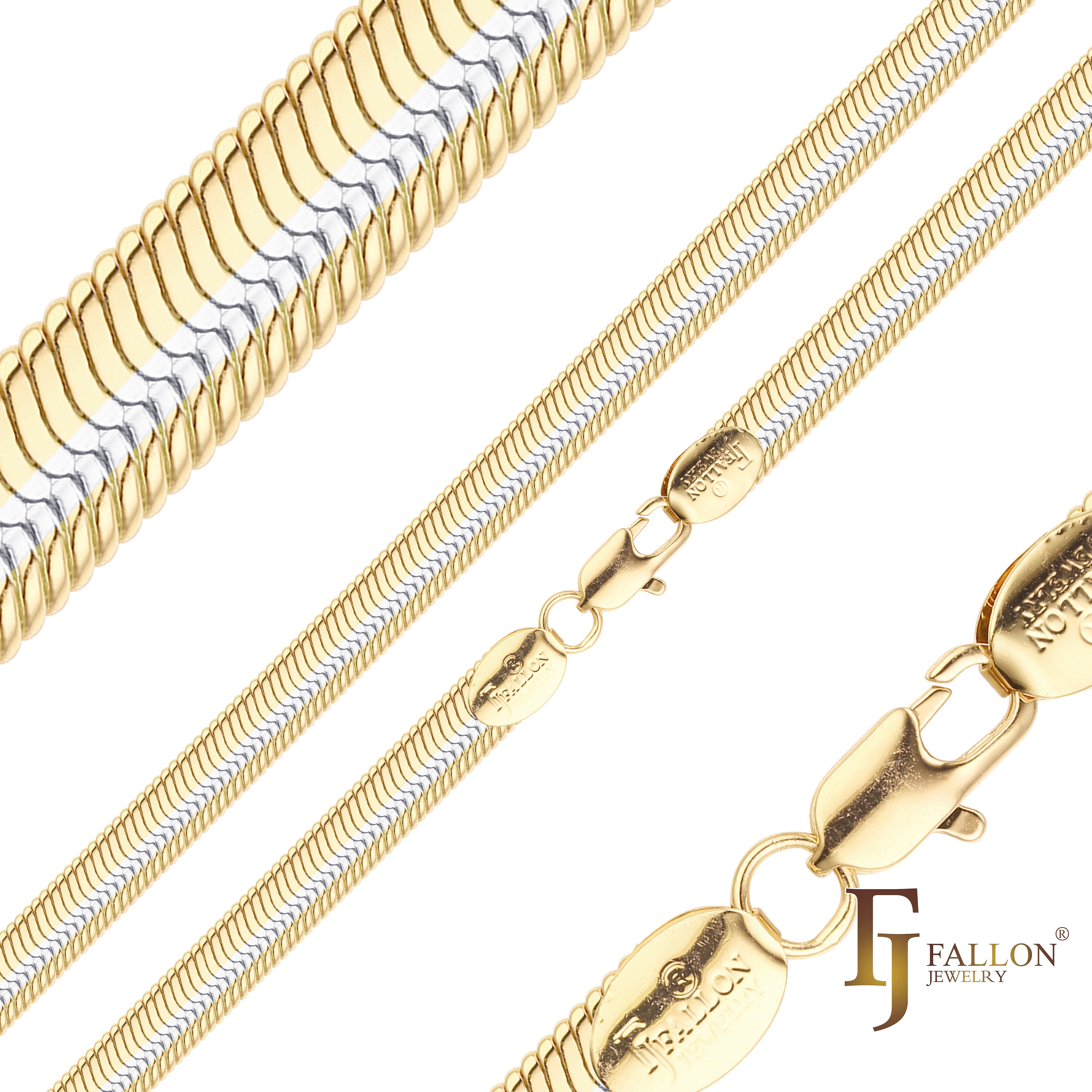 Cadenas clásicas de espiga de serpiente plana chapadas en oro de 14K, oro rosa, dos tonos