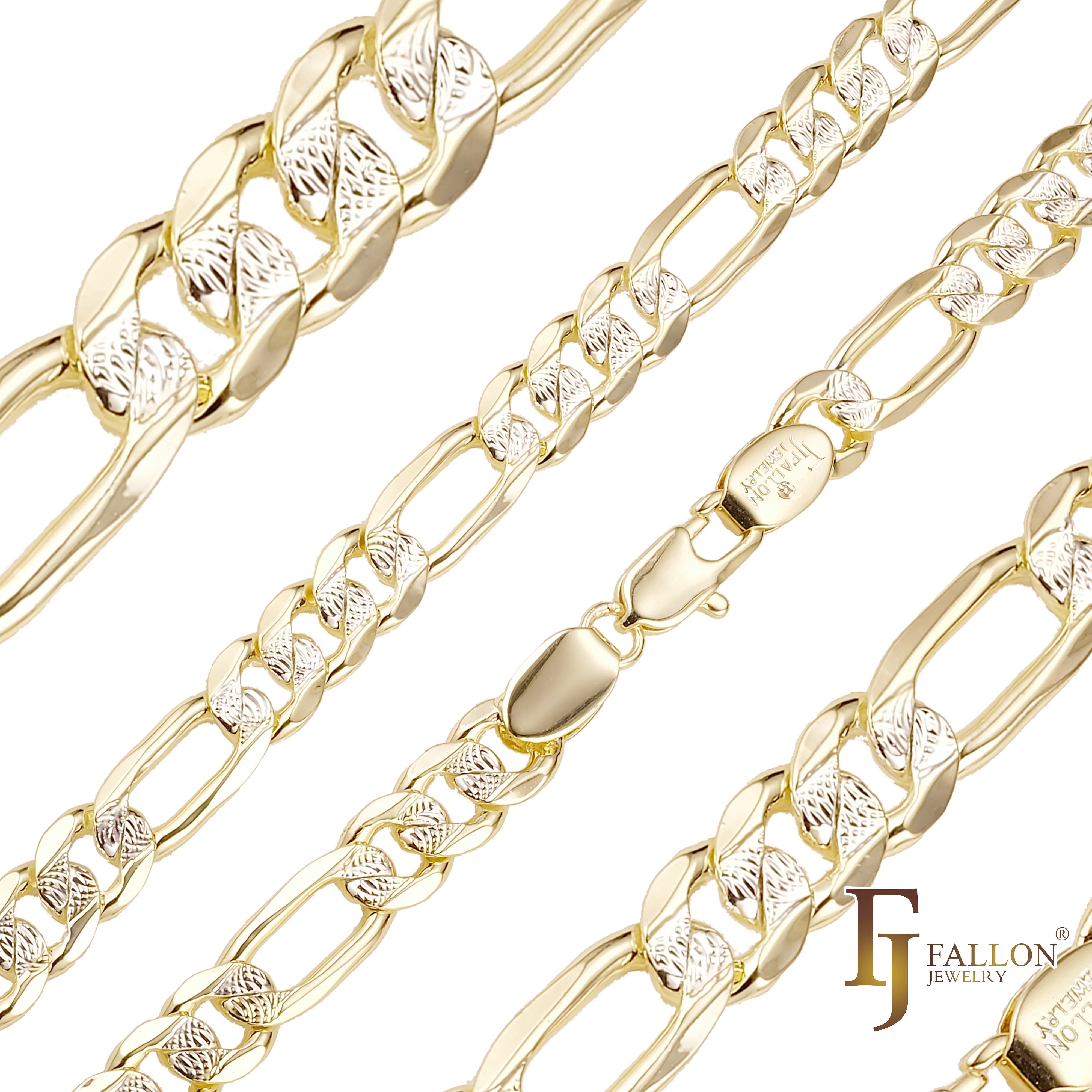 .Riffelgehämmerte Figaro-Gliederketten, plattiert mit 14 Karat Gold, Roségold, zweifarbig