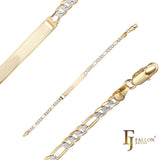 Figaro enlace ondulado martillado 14K oro grabable Pulseras de identificación para hombres