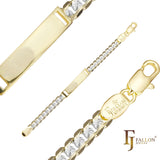 Cruz de eslabones cubanos martillados en oro de 14 quilates, pulseras de identificación de dos tonos para hombres