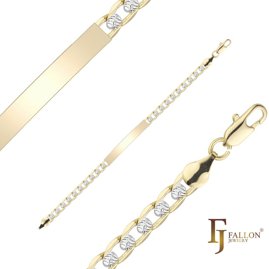 Pulseras de identificación para hombre con eslabón curvo ondulado martillado chapadas en oro de 14 quilates en dos tonos de colores