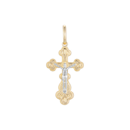 Eastern Orthodox Russian budded pendant in 14K Gold, Rose Gold two tone & White Gold plating colors