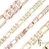 .Riffelgehämmerte Figaro-Gliederketten, plattiert mit 14 Karat Gold, Roségold, zweifarbig