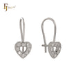 Pendientes de oro de 14 quilates, oro rosa y oro blanco con circonitas blancas en forma de corazón y gancho de alambre.