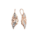 .Pendientes de gancho de alambre de flores en oro rosa, baños de dos colores