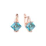 ソリティア プリンセスカット CZ 14K ゴールド、ローズゴールド イヤリング