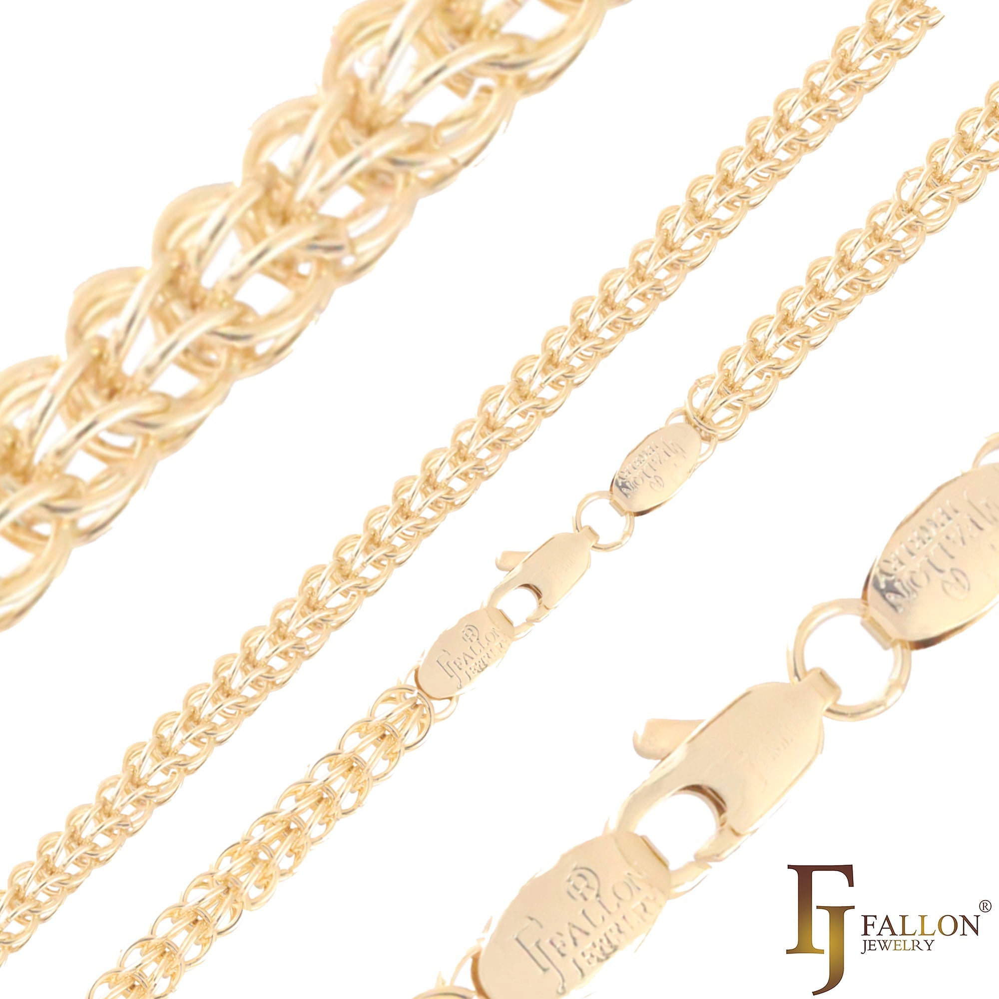 Cadenas de oro de 14 quilates con eslabones elegantes y cable rolo de doble anillo