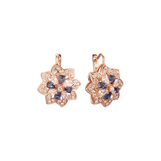 Aretes de flor de racimo de girasol en colores de baño de Oro 14K, oro blanco, oro rosa