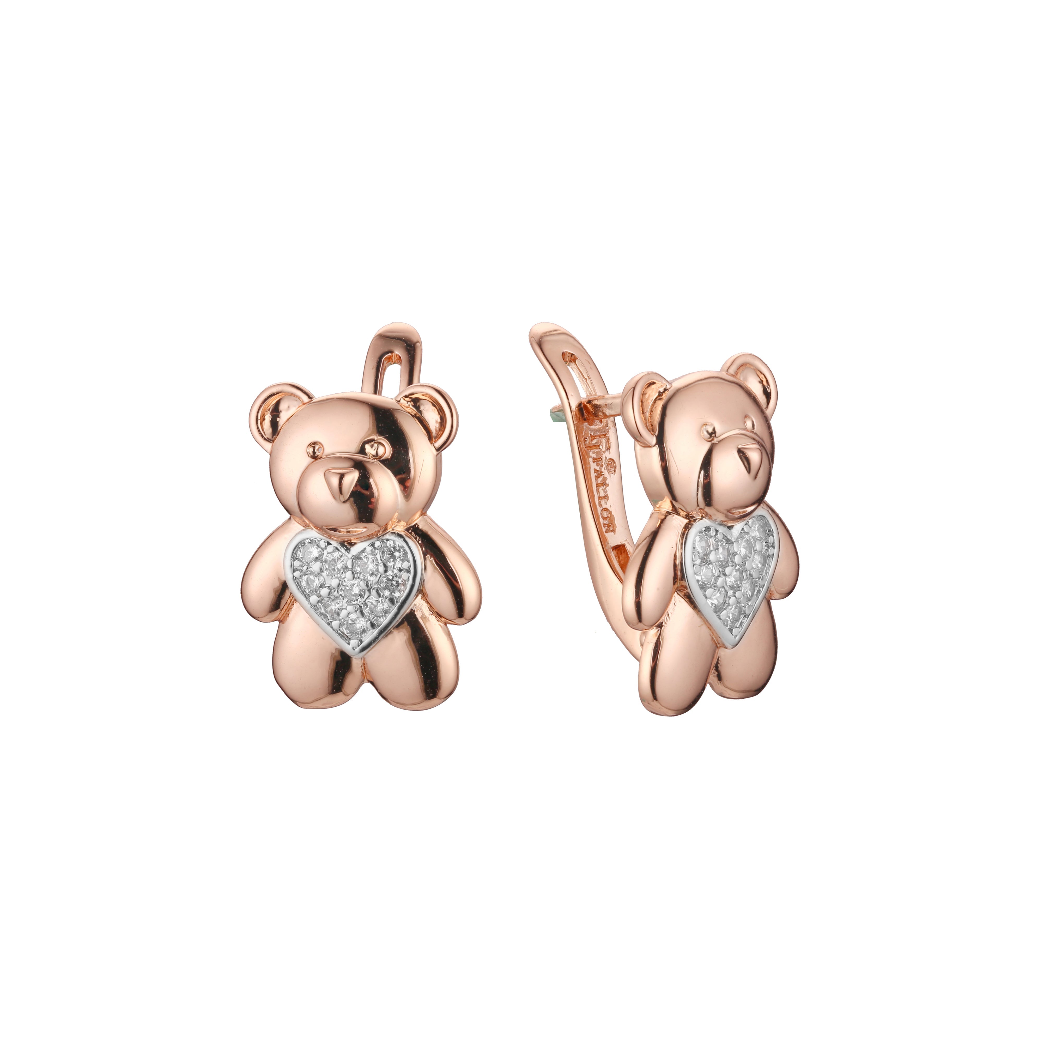 Детские серьги Bear из Жёлтое золото 585 пробы, Красное золото 585 пробы, двухцветного покрытия