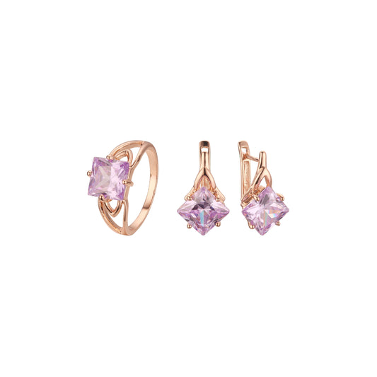 Anillos solitarios con piedra talla esmeralda Conjunto de joyas en oro rosa