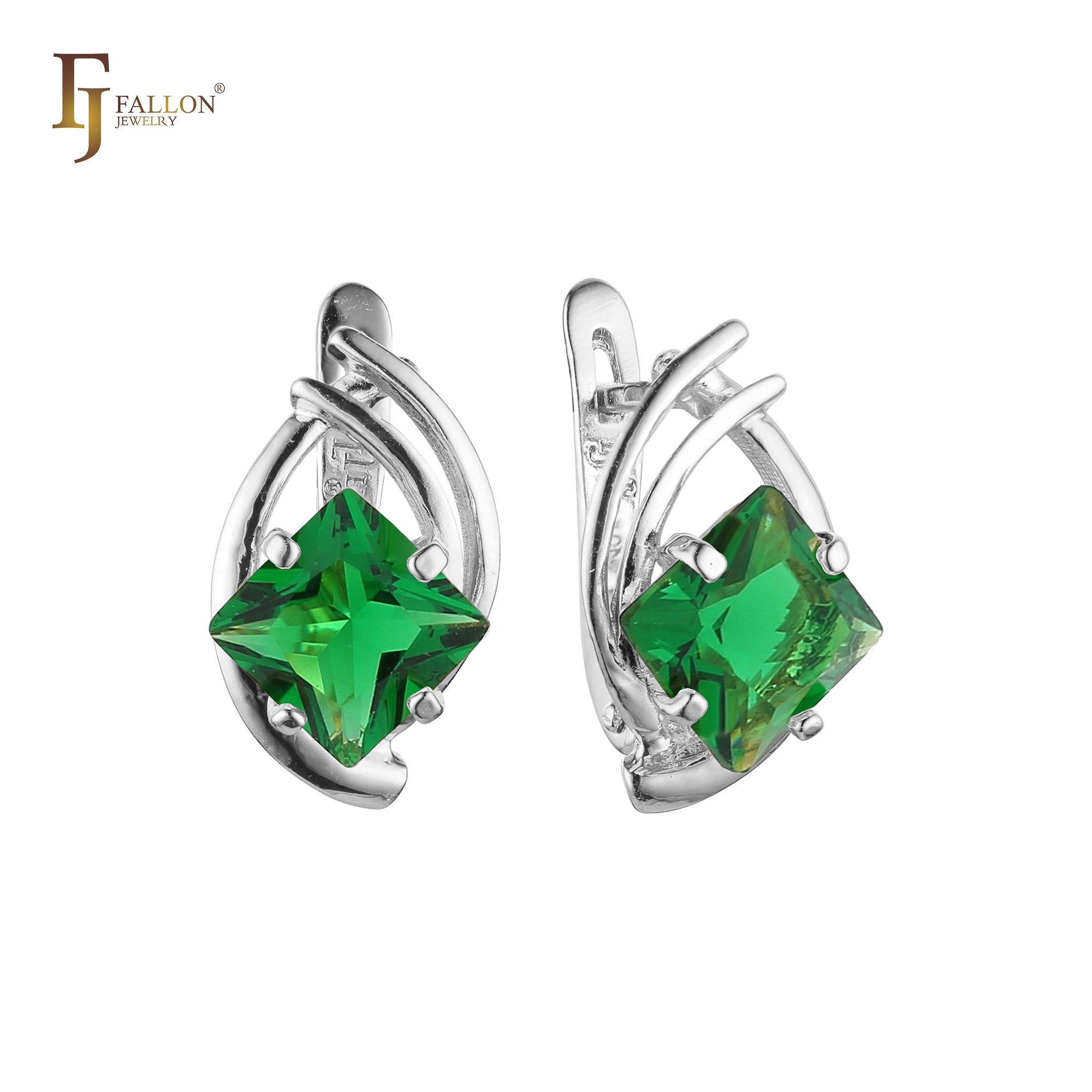 Pendientes de oro blanco y oro rosa con circonitas cúbicas de colores y corte rombo solitario