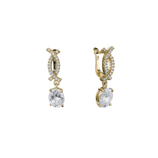 Pendientes de oro de 14 quilates, oro de 18 quilates, oro rosa y oro blanco con solitario de circonitas pavimentadas de doble C.