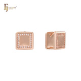 Pendientes huggie de oro rosa y oro de 14 quilates con circonitas blancas y halo cuadrado