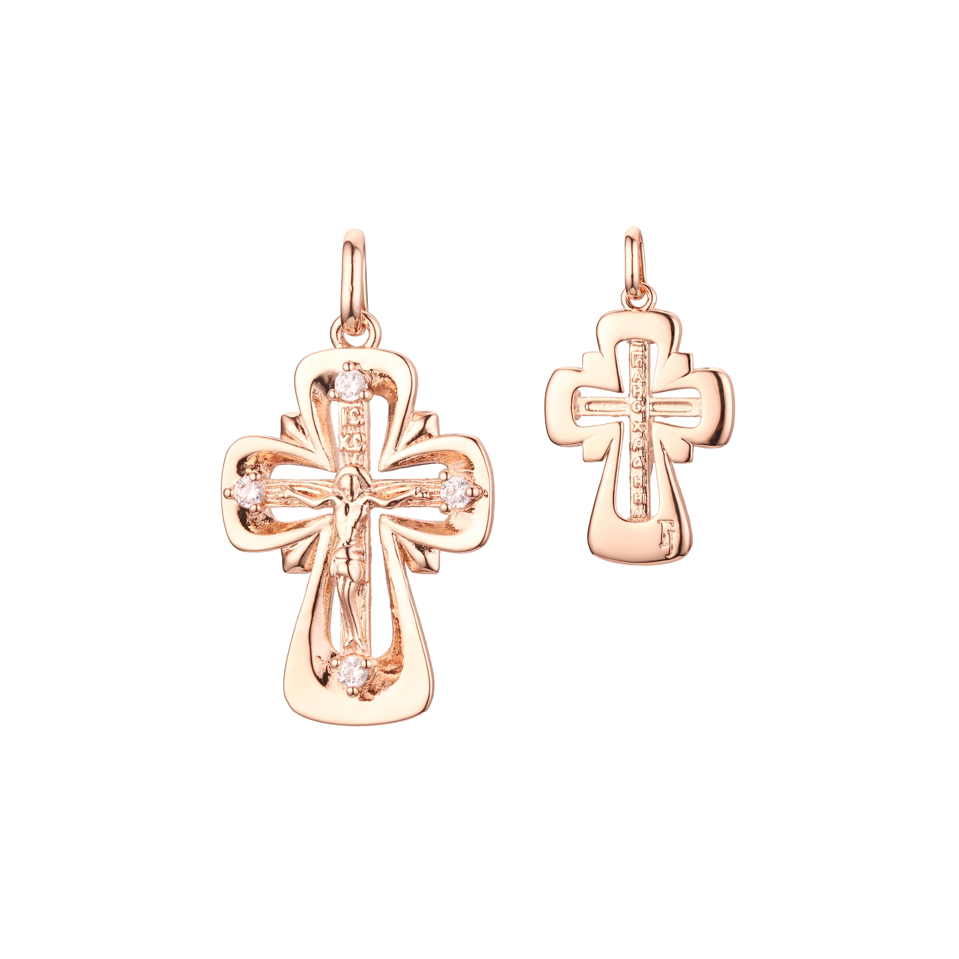 Eastern Orthodox Russian pendant in Rose Gold, two tone plating colors
